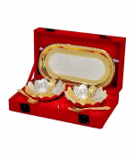 Urban hemlet Exclusively Designed Lotus Shaped German Silver Plated Gift Bowl for Kitchen Serving - Set of 5 pieces