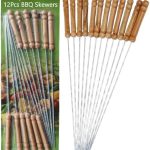 12 Pcs Stainless Steel Barbeque Grill Skewers Set Barbeque Skewer Stick for BBQ Maker BBQ Grill Skewers Set Indoor/Outdoor Barbicue Gril Stick Paneer Tikka Stick Veg & Nonveg Griler Skewer