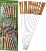 12 Pcs Stainless Steel Barbeque Grill Skewers Set Barbeque Skewer Stick for BBQ Maker BBQ Grill Skewers Set Indoor/Outdoor Barbicue Gril Stick Paneer Tikka Stick Veg & Nonveg Griler Skewer