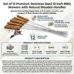 12 Pcs Stainless Steel Barbeque Grill Skewers Set Barbeque Skewer Stick for BBQ Maker BBQ Grill Skewers Set Indoor/Outdoor Barbicue Gril Stick Paneer Tikka Stick Veg & Nonveg Griler Skewer - Image 2
