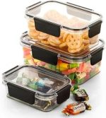 3-Piece  Plastic Food Storage Containers Set – Airtight, Leakproof Locking Lids – Microwave Safe, BPA-Free – Meal Prep & Lunch Box 