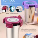 Stainless Steel Juice Glass with Airtight Lid Reusable Steel Drinking Glass Tumbler for Juice Water Milk Kids Leak Proof Durable Rust Resistant Kitchen Serve Glass (Set of 1)