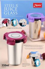 Stainless Steel Juice Glass with Airtight Lid Reusable Steel Drinking Glass Tumbler for Juice Water Milk Kids Leak Proof Durable Rust Resistant Kitchen Serve Glass (Set of 1)