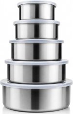 Stainless Steel Storage Containers Set of 5 with Lids, Kitchen Food Storage Dabba Set for Dry Fruits, Spices, Pulses, Rice, Nuts & Snacks, Stackable Space Saving