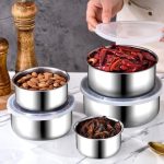 Stainless Steel Storage Containers Set of 5 with Lids, Kitchen Food Storage Dabba Set for Dry Fruits, Spices, Pulses, Rice, Nuts & Snacks, Stackable Space Saving - Image 2