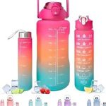 Oeara Plastic Set Of 3 Motivational Water Bottle, Sipper Bottle For Adults,Time Marker & Straw, 2 Litre, 900ml, 350ml (Multicolour) (3 Pcs Set)