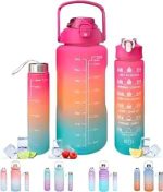 Oeara Plastic Set Of 3 Motivational Water Bottle, Sipper Bottle For Adults,Time Marker & Straw, 2 Litre, 900ml, 350ml (Multicolour) (3 Pcs Set)