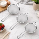 ELEEN Premium Stainless Steel Fine Mesh Strainers for Kitchen 3-Piece Set with Non-Slip Handles, Small, Medium & Large Sieves, Colanders and Sifter for Sifting, Straining, Pastas Tea, Rice, Vegetables