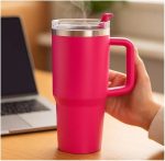 1200ml Stainless Steel Tumbler with Handle & Straw | Leak Resistant Water Bottle | Reusable Drink Cup (Hot Pink) - Image 4