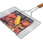 Portable Barbecue Grill Basket with Heat-Resistant Wooden Handle | Chromium Plated Foldable BBQ Roasting Net with Secure Lock | Non-Stick Grate for Fish, Paneer, Meat & Vegetables