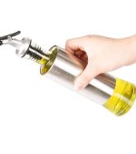 Stainless Steel Olive Oil Dispenser Bottle, Glass Cooking Oil & Vinegar Cruet for Kitchen & BBQ Seasoning Glass Oil Bottle, Oil Can, Leakproof Bottle 300ml (Set of 1) - Image 2