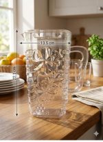 Glamor Clear Plastic Water Jug with Lid, Floral Embossed Design, - Image 2