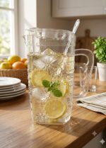 Glamor Clear Plastic Water Jug with Lid, Floral Embossed Design, - Image 3
