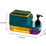 3-in-1 Dish Soap Liquid Dispenser, Pump Dispenser, Sponge Holder, Hand Wash Pump Dispenser, One-Hand Pump Design, Kitchen Sink, Countertop, Bathroom, Multi-Color