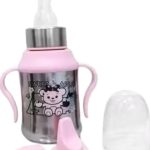 Stainless Steel Baby Feeding Bottle with Handles, 250 ml, Pink